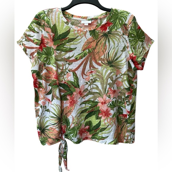 J. Jill Tops - J. Jill Love Linen Tropical Floral Print Tie Front Linen Blouse Top Size L